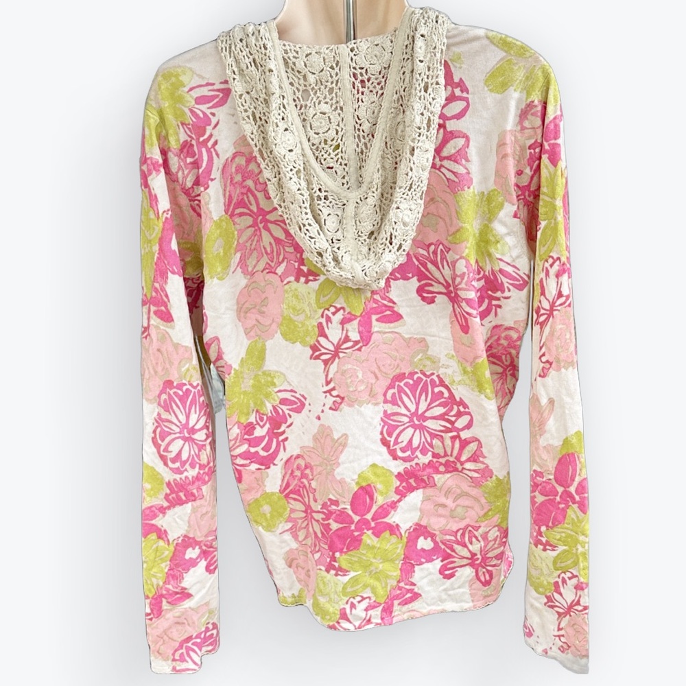 Soft Girl Romantic Floral Cottagecore Crochet Lace Silk/Rayon Knit Zip Sweater~M